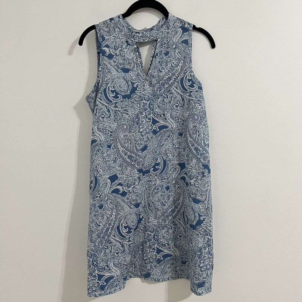 Elan Shift Mini Dress Size S Blue Paisley Sleeveless With Pockets Boho Fairy
